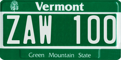 VT license plate ZAW100