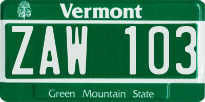 VT license plate ZAW103