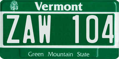 VT license plate ZAW104