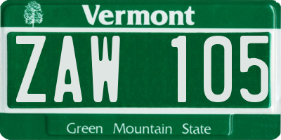 VT license plate ZAW105