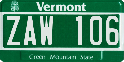 VT license plate ZAW106