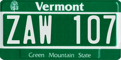 VT license plate ZAW107