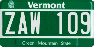 VT license plate ZAW109