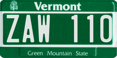 VT license plate ZAW110