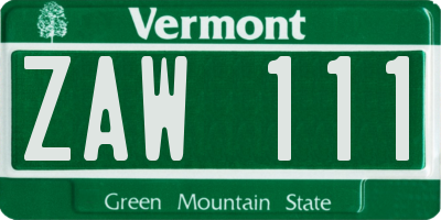VT license plate ZAW111