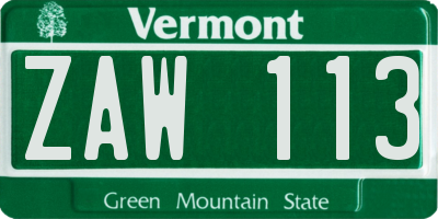 VT license plate ZAW113