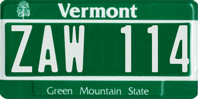 VT license plate ZAW114