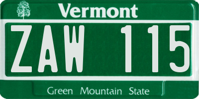 VT license plate ZAW115