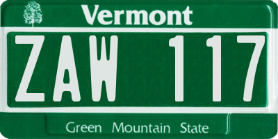 VT license plate ZAW117