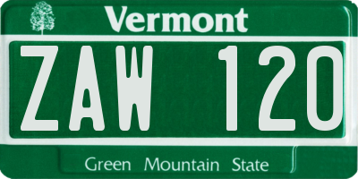 VT license plate ZAW120