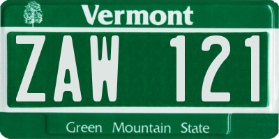 VT license plate ZAW121