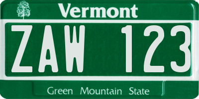 VT license plate ZAW123