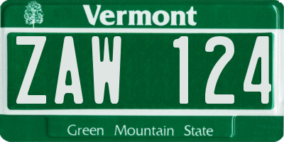VT license plate ZAW124