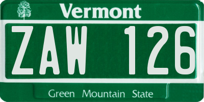VT license plate ZAW126