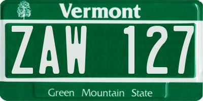 VT license plate ZAW127