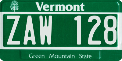 VT license plate ZAW128