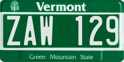 VT license plate ZAW129