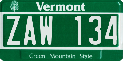 VT license plate ZAW134