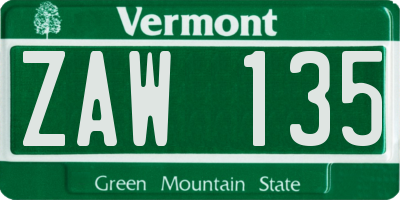 VT license plate ZAW135