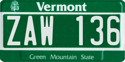 VT license plate ZAW136