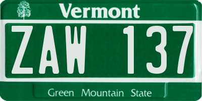 VT license plate ZAW137