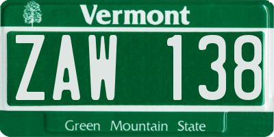 VT license plate ZAW138