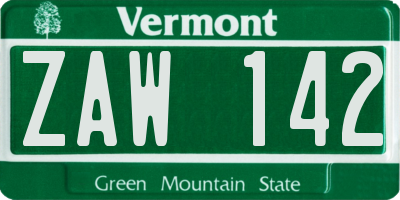 VT license plate ZAW142