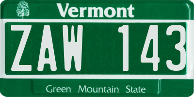 VT license plate ZAW143