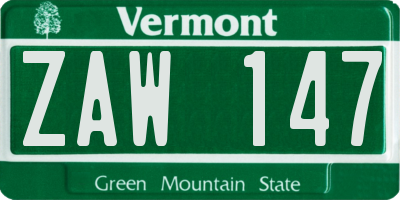 VT license plate ZAW147