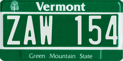 VT license plate ZAW154