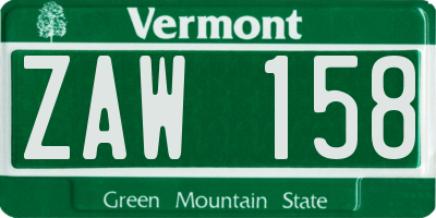 VT license plate ZAW158