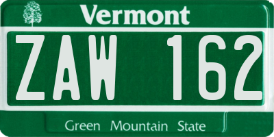 VT license plate ZAW162