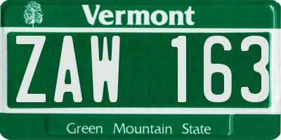 VT license plate ZAW163
