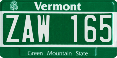 VT license plate ZAW165