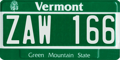 VT license plate ZAW166