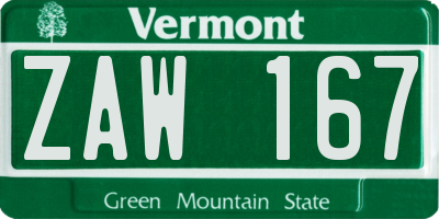 VT license plate ZAW167