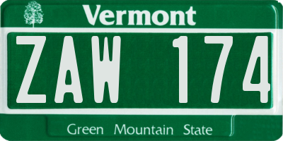 VT license plate ZAW174