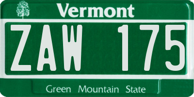 VT license plate ZAW175