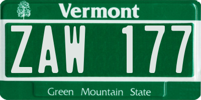 VT license plate ZAW177