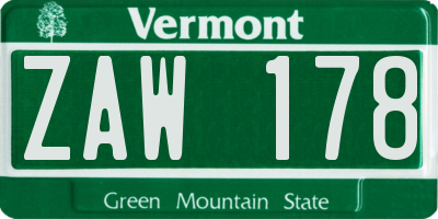 VT license plate ZAW178