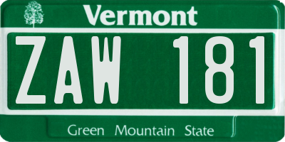 VT license plate ZAW181