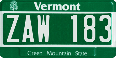 VT license plate ZAW183