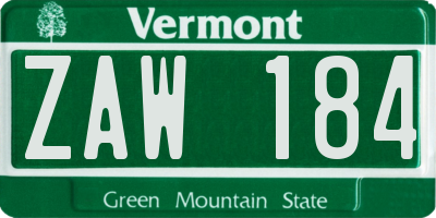 VT license plate ZAW184
