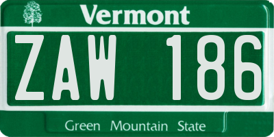VT license plate ZAW186