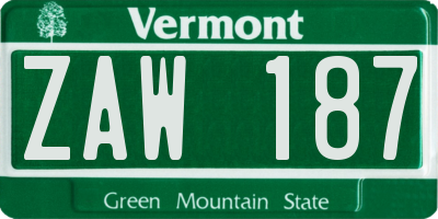 VT license plate ZAW187