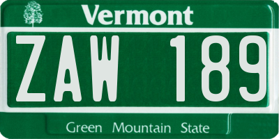 VT license plate ZAW189