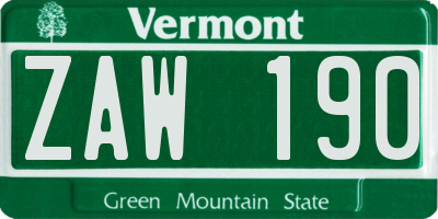 VT license plate ZAW190