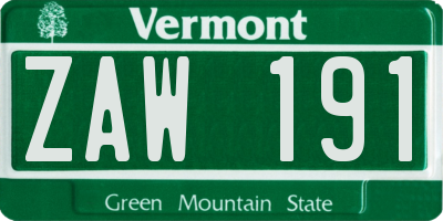 VT license plate ZAW191