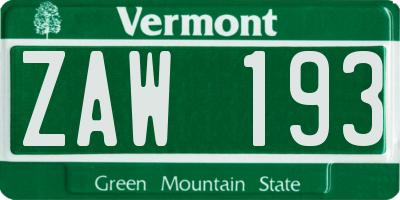 VT license plate ZAW193