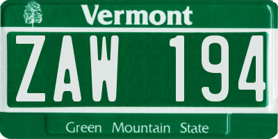 VT license plate ZAW194